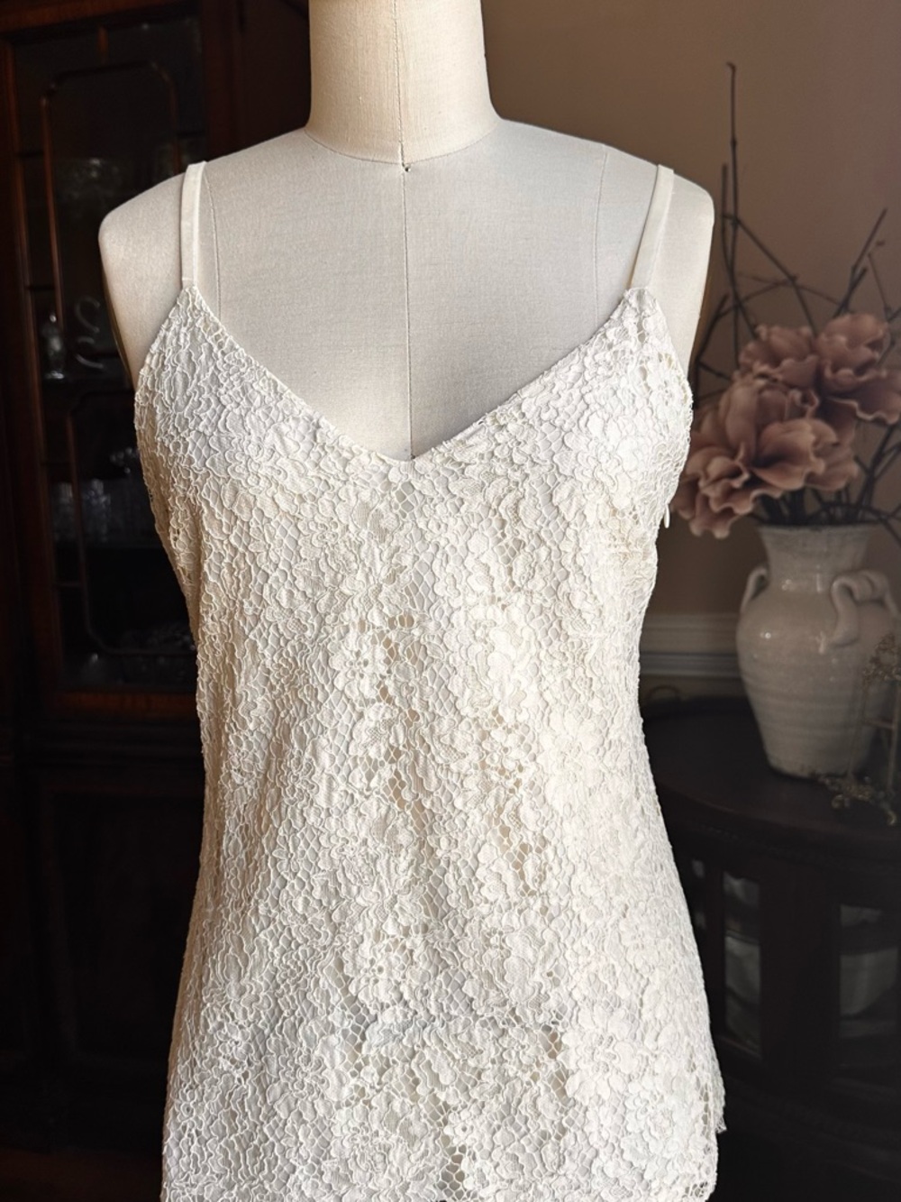 Lauren Ralph Lauren Cream Floral Lace Tank Top Camisole